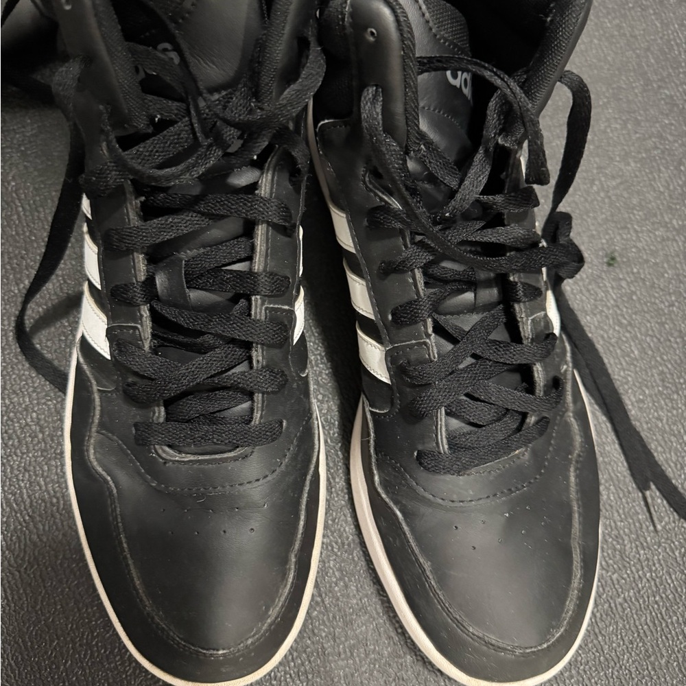 Adidas Men's Black Hightop Sneakers with White Stripes